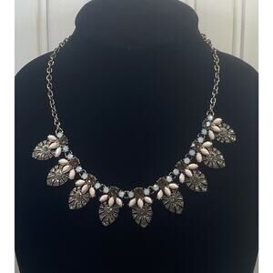 Vintage Charming Charlie Bold Bronze Tone Pastel & AB Stones Costume Necklace
